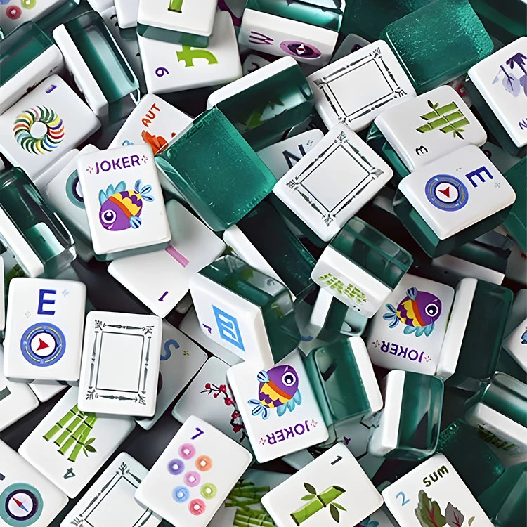 Azulejos de Mahjong em acrílico transparente verde esmeralda