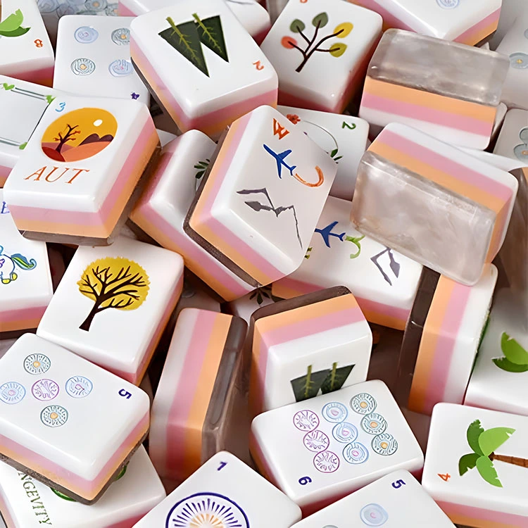 Azulejos de Mahjong em acrílico rosa Lotus