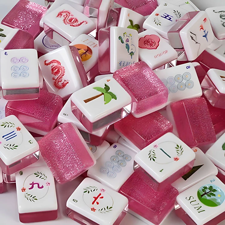 Azulejos de Mahjong acrílicos com brilho rosa